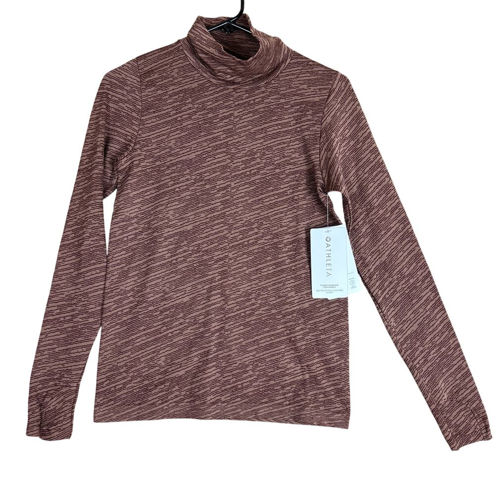 Athleta Women Turtleneck Brown Flurry Seamless Long Sleeve Super Stretch Medium